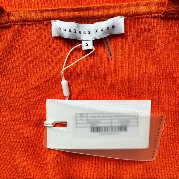 NWT Endless Rose Cropped Top Double Shoulder Strap Knit Cami Orange Ribbed Sz S - Picture 4 of 8